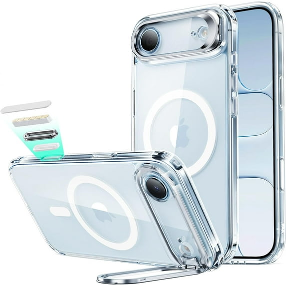 ESR Magnetic Case with Stash Stand Compatible with iPhone 17 Air, Military-Grade Drop Protection & Camera Control Cover, MagSafe Compatible Scratch-Resistant, Clear