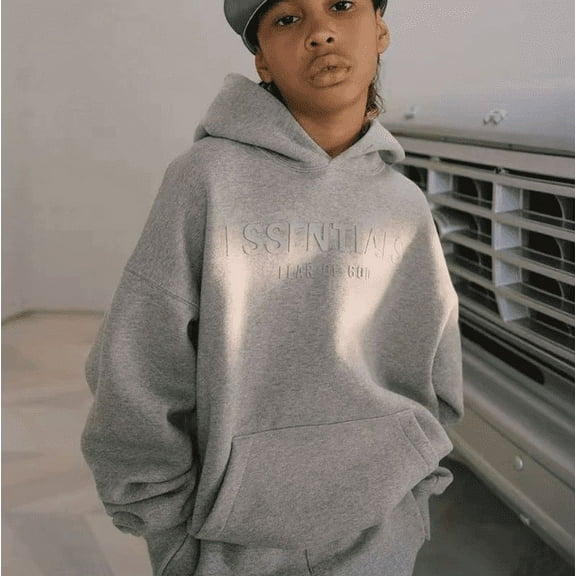 ESS-ENTIAL Hoodies for Boys Girls,Kids Youths Hip Hop STYLE Letter Graphic High Street Sweatshirt,Cotton Pullover Hooded Hoodie,Loose Oversize Streetwear