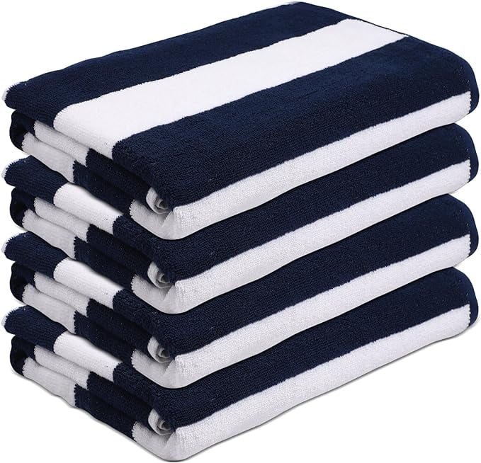 ESSELL 24/7 Cabana Stripe 4 Piece Beach Towel Set, 100% Cotton, Quick Dry, High Absorbent Bath Towel, Perfect for Pool, Travel, Swim, Parties, Guests, Daily Use, Extra Large, (30”X60”) - Hunter Green