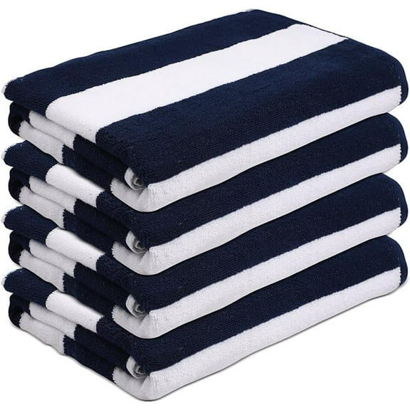 ESSELL 24/7 Cabana Stripe 4 Piece Beach Towel Set, 100% Cotton, Quick Dry, High Absorbent Bath Towel, Perfect for Pool, Travel, Swim, Parties, Guests, Daily Use, Extra Large, (30”X60”) - Hunter Green