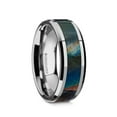 thumbnail image 1 of ESSENCE Men's Beveled Tungsten Carbide Ring with Spectrolite Inlay-8mm, 1 of 2