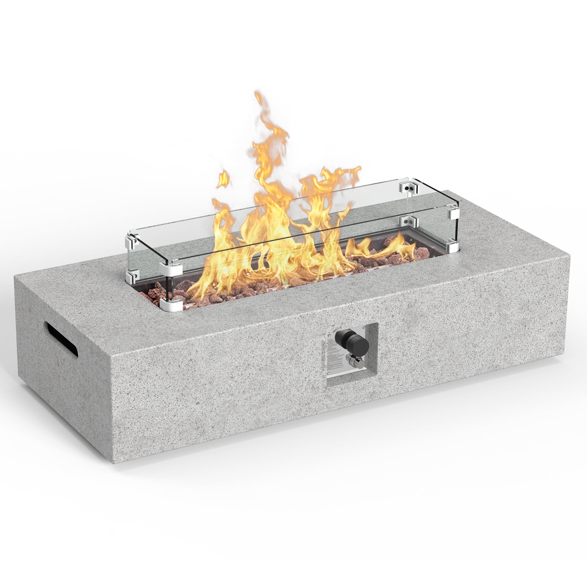 ESSENTIAL LOUNGER 56 x 28 Rectangle Propane Fire Pit Table Concrect Fire  Table 50000 BTU, Grey(with Wind Guard) - Walmart.com