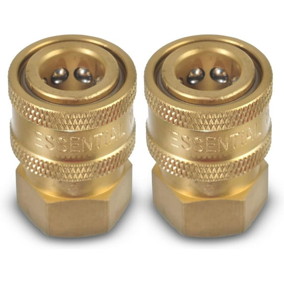 ESSENTIAL WASHER Brass 1/4" Female Quick Connect Fittings To Female NPT - Pressure Washer Couplers, 4200 PSI, 2 Pack