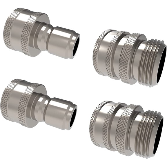 New Garden Hose Stainless Steel ¾” Quick Connect Fitting Plug & Coupler Set of 2