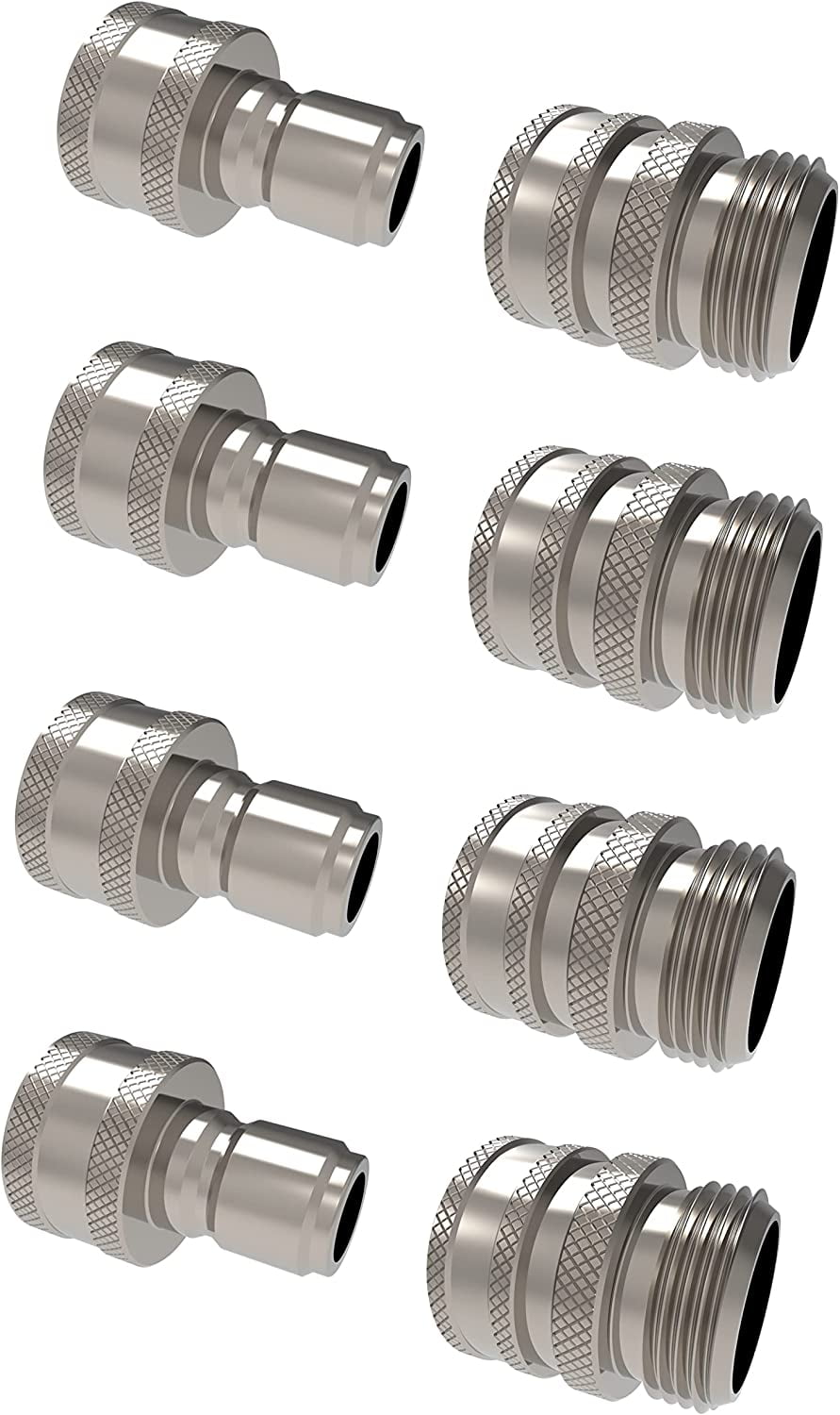 New Garden Hose Stainless Steel ¾” Quick Connect Fitting Plug & Coupler Set of 4