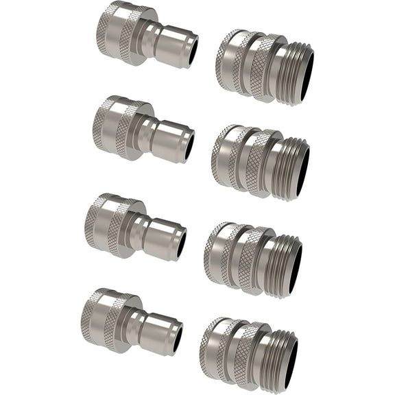 New Garden Hose Stainless Steel ¾” Quick Connect Fitting Plug & Coupler Set of 4