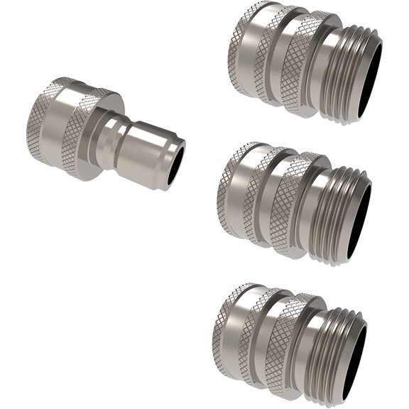 New Garden Hose Stainless Steel ¾” Quick Connect Fitting 3 Plug & 1 Coupler Set