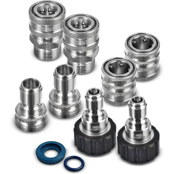 ESSENTIAL WASHER Pressure Washer Hose Quick Connect Kit, M22-14mm to 3/8' Male Female, Includes 2 Female  2 Male M22-14mm Plugs, 2 Male Garden Hose Plugs, 2 Female Garden Hose QC, O-Rings