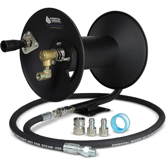 ESSENTIAL WASHER Pressure Washer Hose Reel 100 FT | 4000 PSI Power Washer Hose Reel | Made For 3/8" Hose | Comes With Additional Accessories | (Assembly Required)