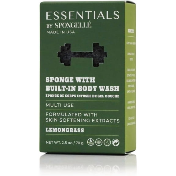 SPONGELLÉ Body Scrubber for Men, Travel Size Loofah Bath Sponge, Lemongrass, 2.5 oz