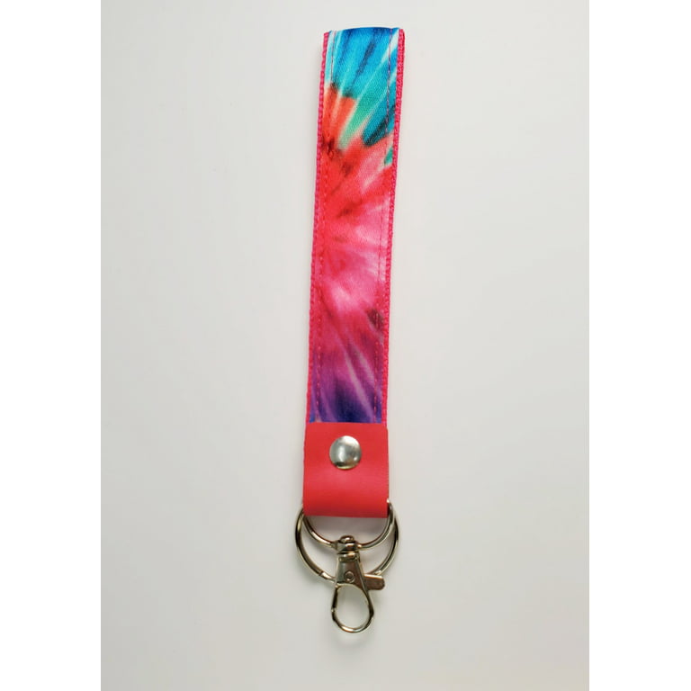 ESSENTIALS Brand Women's Adult Tie Dye Polyester Wristlet Lanyard with  Shades of Blue, Pink, Red, and Purple Design 