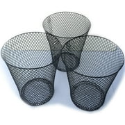 ESSENTIALS Wire Mesh Round Waste Basket | Trash Can Mesh Round Open Top Wastebasket | Recycling Bins Garbage Waste Baskets | Wire Mesh Desk Trash Can | 3-Pack Office Trash Cans Black