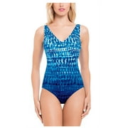 ESSENTIALS by GOTTEX Womens Built-In Wireless Bra 1-Piece Swimsuit (Blue Print, 6)
