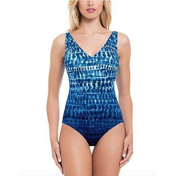 ESSENTIALS by GOTTEX Womens Built-In Wireless Bra 1-Piece Swimsuit (Blue Print, 8)