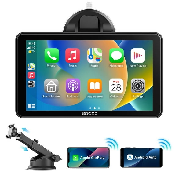 ESSGOO 7" Full HD Wireless Car Stereo: Apple CarPlay & Android Auto, Magic Link Screen Mirroring, Bluetooth 5.0, GPS Navigation, FM/AUX Audio – Universal Fit for Cars, Trucks, SUVs, RVs