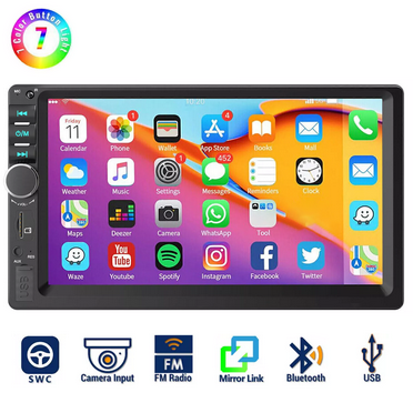 ESSGOO Double Din 7 inch Car stereo Wired Carplay with 5.1 Bluetooth, 1024*600p 7 inch Touch Screen, Support Rear View Camera