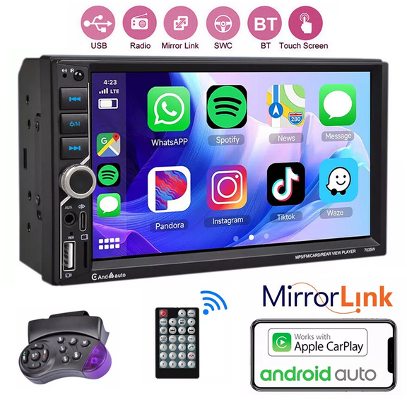 ESSGOO Wireless 7" Car Stereo Apple Carplay & Android Auto, 5.0 Bluetooth Car Radio Receiver, Mirror Link,Supported Rear Camera FM Radio Type-C/USB Fast Charging