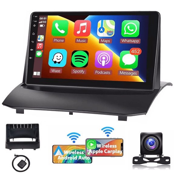 ESSGOO AR9001-X Wireless Apple Carplay 64GB 9" Car Stereo for Ford Fiesta 2009-2017, AHD Rear Camera, Android 14.0 Touch Screen with Bluetooth FM Radio WIFI GPS, Mirror Link, New