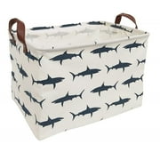 ESSME Rectangular Storage Bins, Cotton Fabric Laundry Baskets, Collapsible Waterproof Toy Storage Bin with Handles, 15"Hx 10"Wx 9"L Laundry Basket  Rectangular - Shark