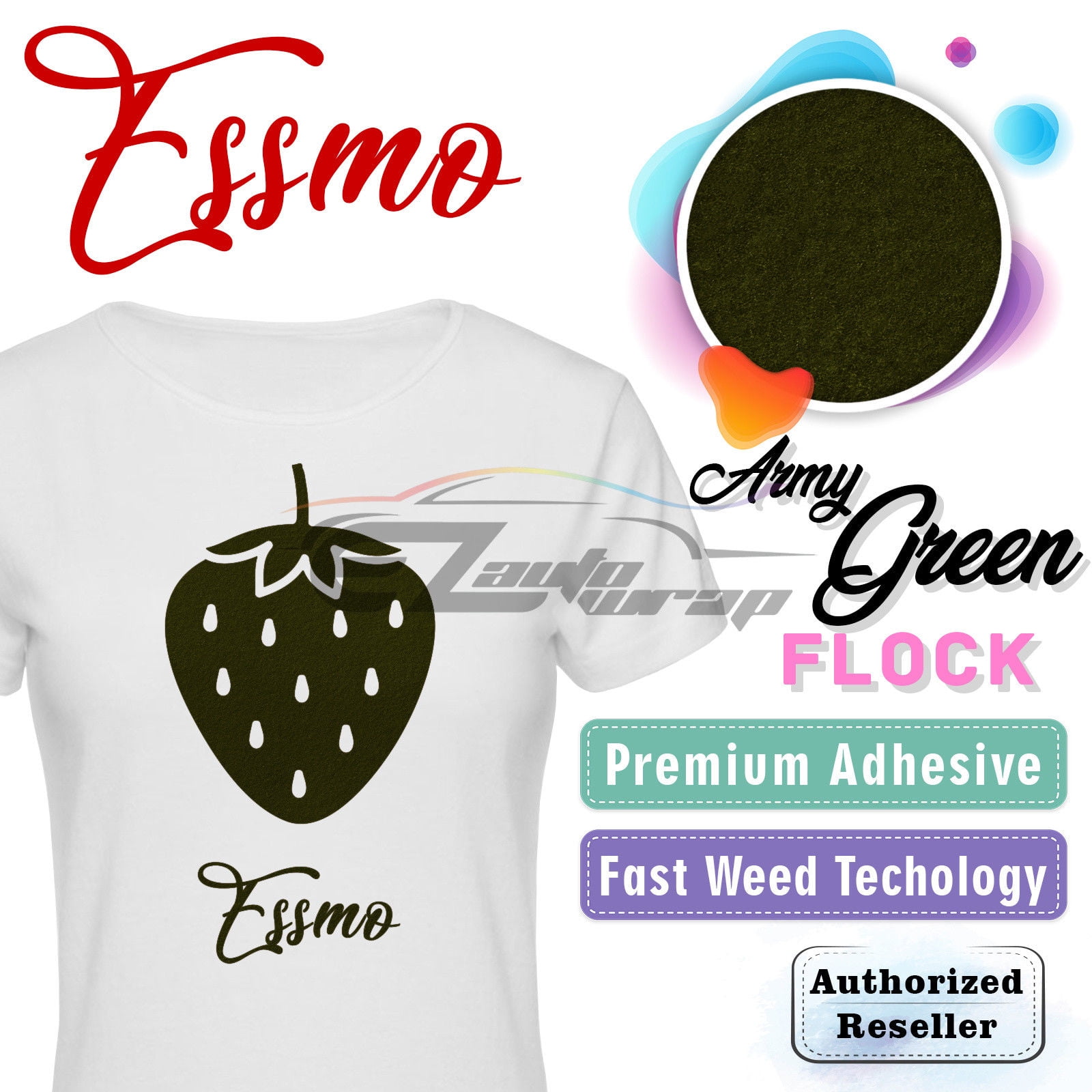 ESSMO Army Green Flock Heat Transfer Vinyl HTV Sheet T-Shirt 20" Wide Iron On Heat Press DF13 20"x120"
