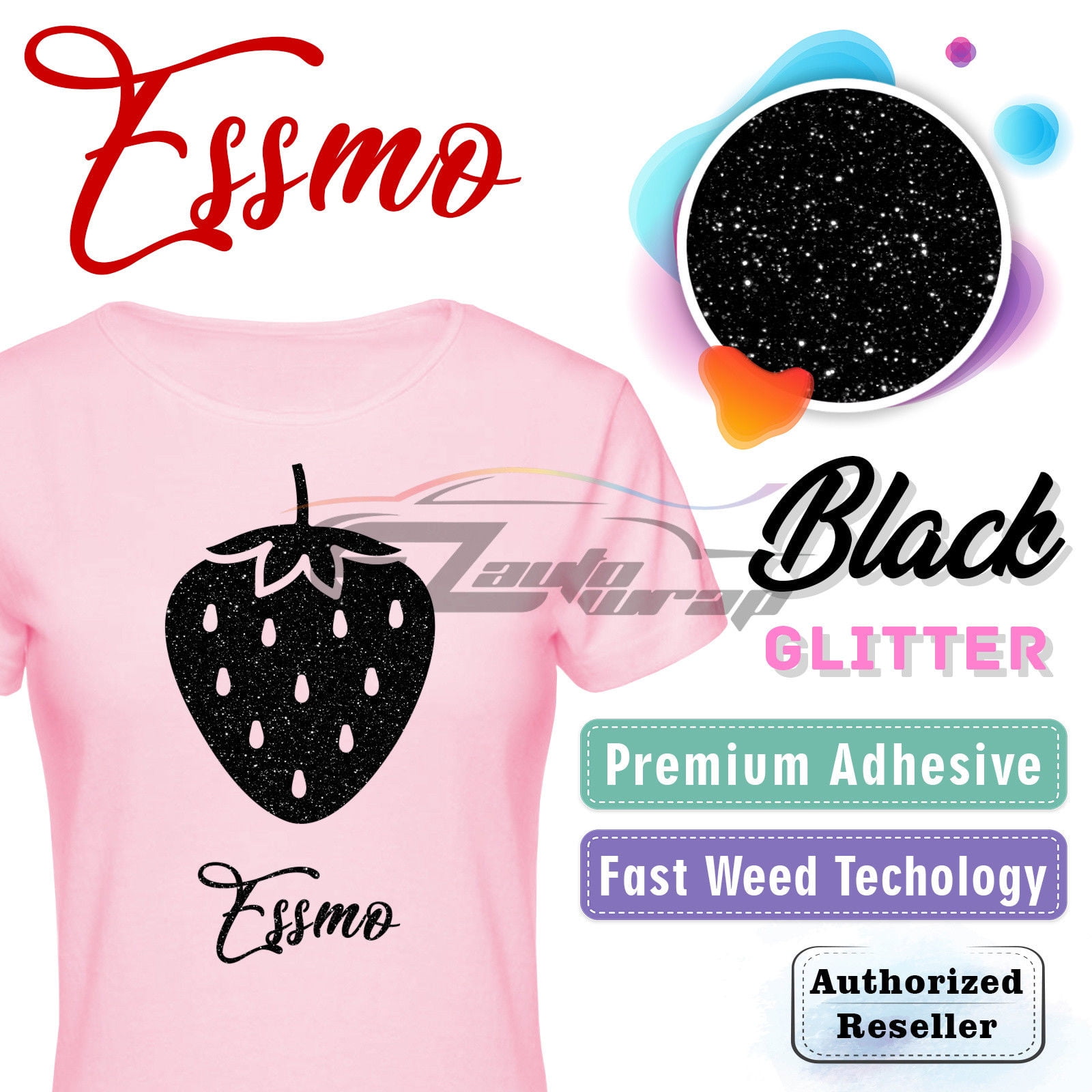 ESSMO Black Glitter Heat Transfer Vinyl HTV Sheet T-Shirt 20" Wide Iron On Heat Press DG01 20"x84"