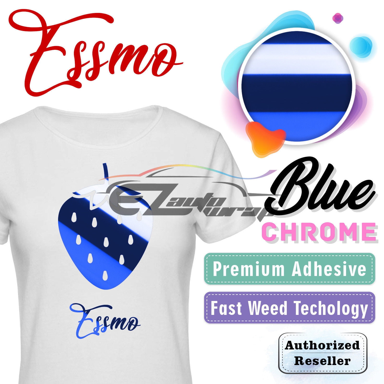ESSMO Blue Chrome Heat Transfer Vinyl HTV Sheet T-Shirt 20" Wide Iron On Heat Press 20"x360"