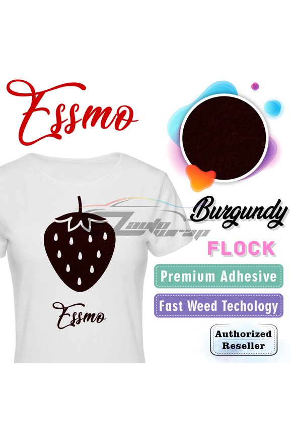 Burgundy Flock Heat Transfer Vinyl HTV Sheet T-Shirt 20" Wide Iron On Heat Press DF17 20"x12"