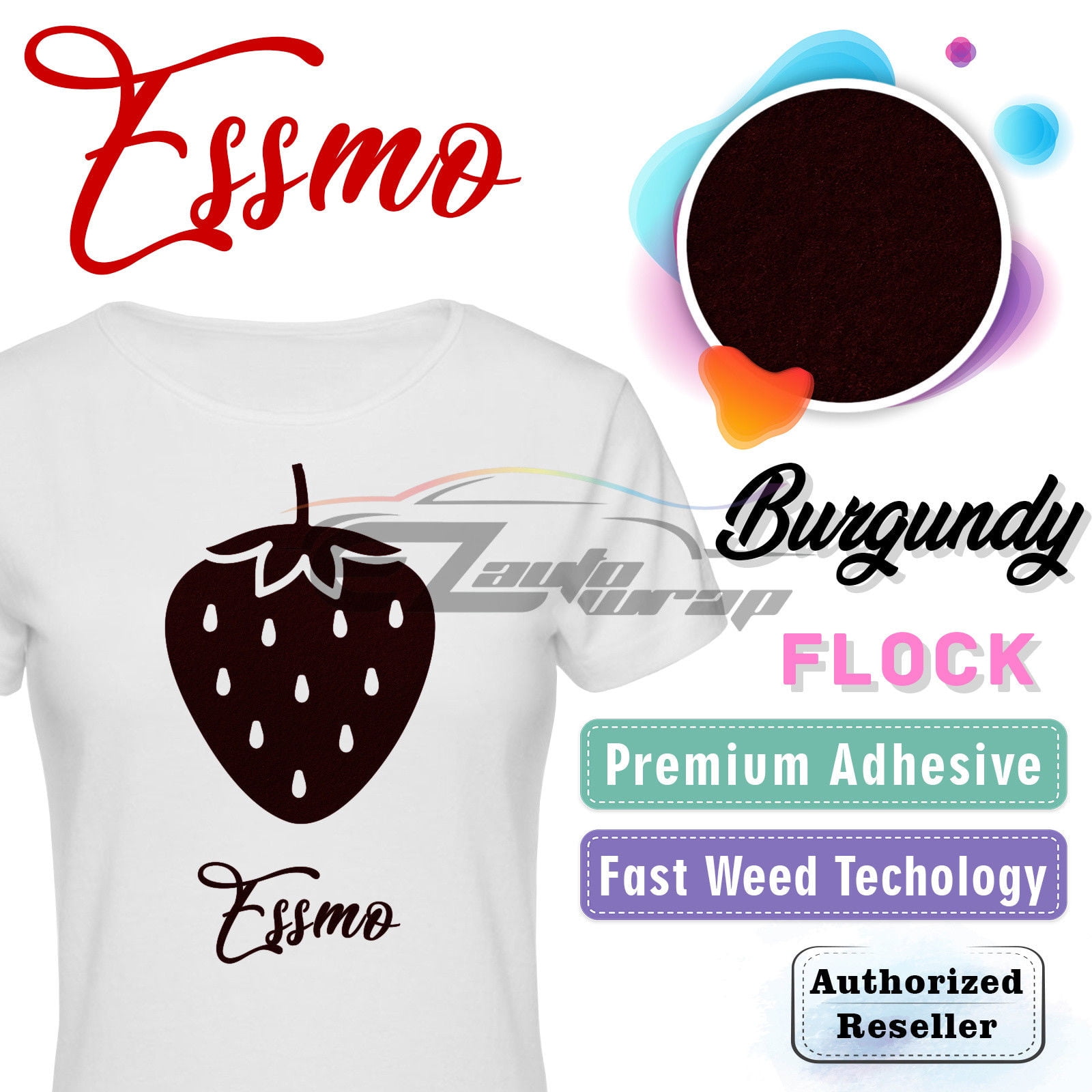 ESSMO Burgundy Flock Heat Transfer Vinyl HTV Sheet T-Shirt 20" Wide Iron On Heat Press DF17 20"x360"
