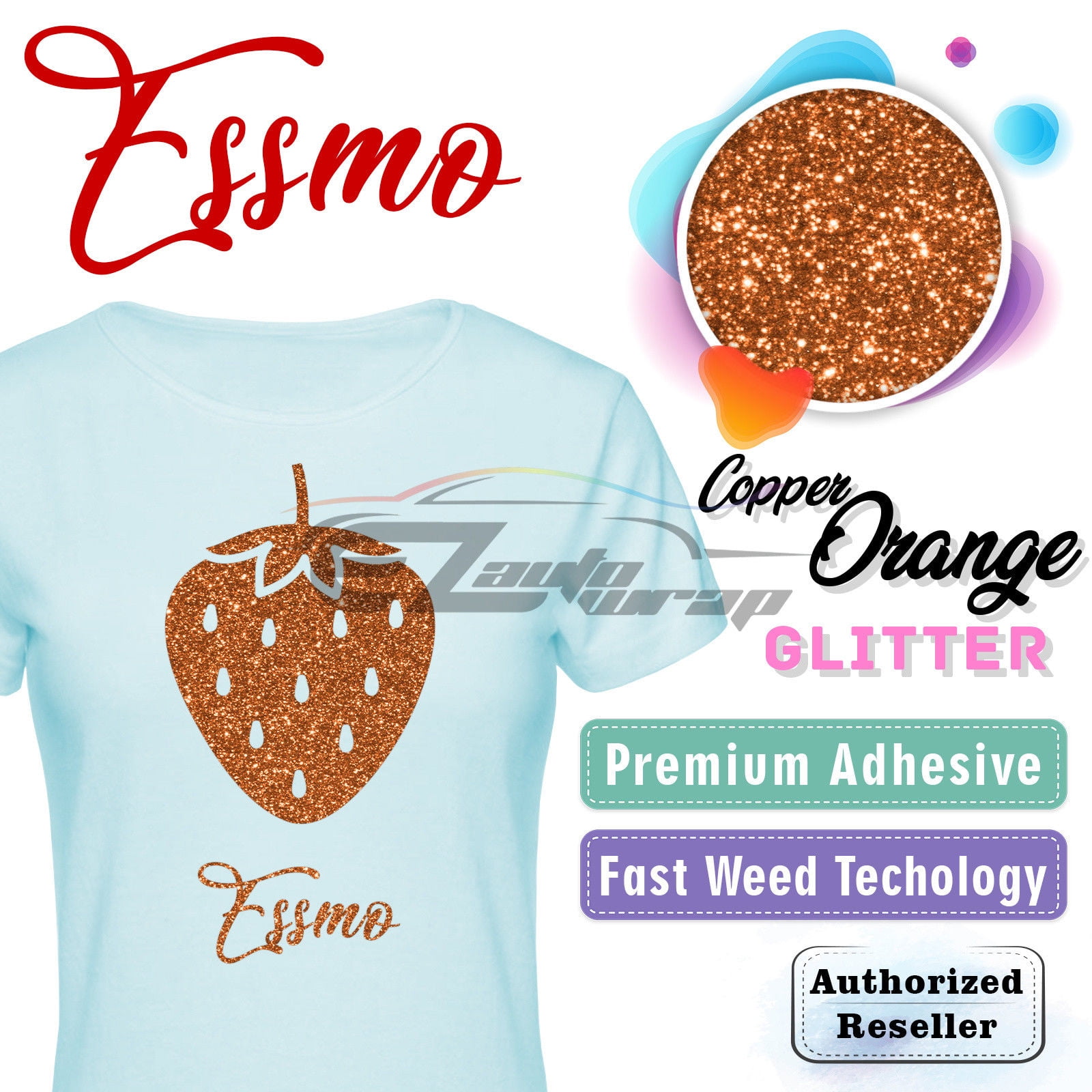 ESSMO Copper Orange Glitter Heat Transfer Vinyl HTV Sheet T-Shirt 20" Wide Iron On Heat Press DG10 20"x108"