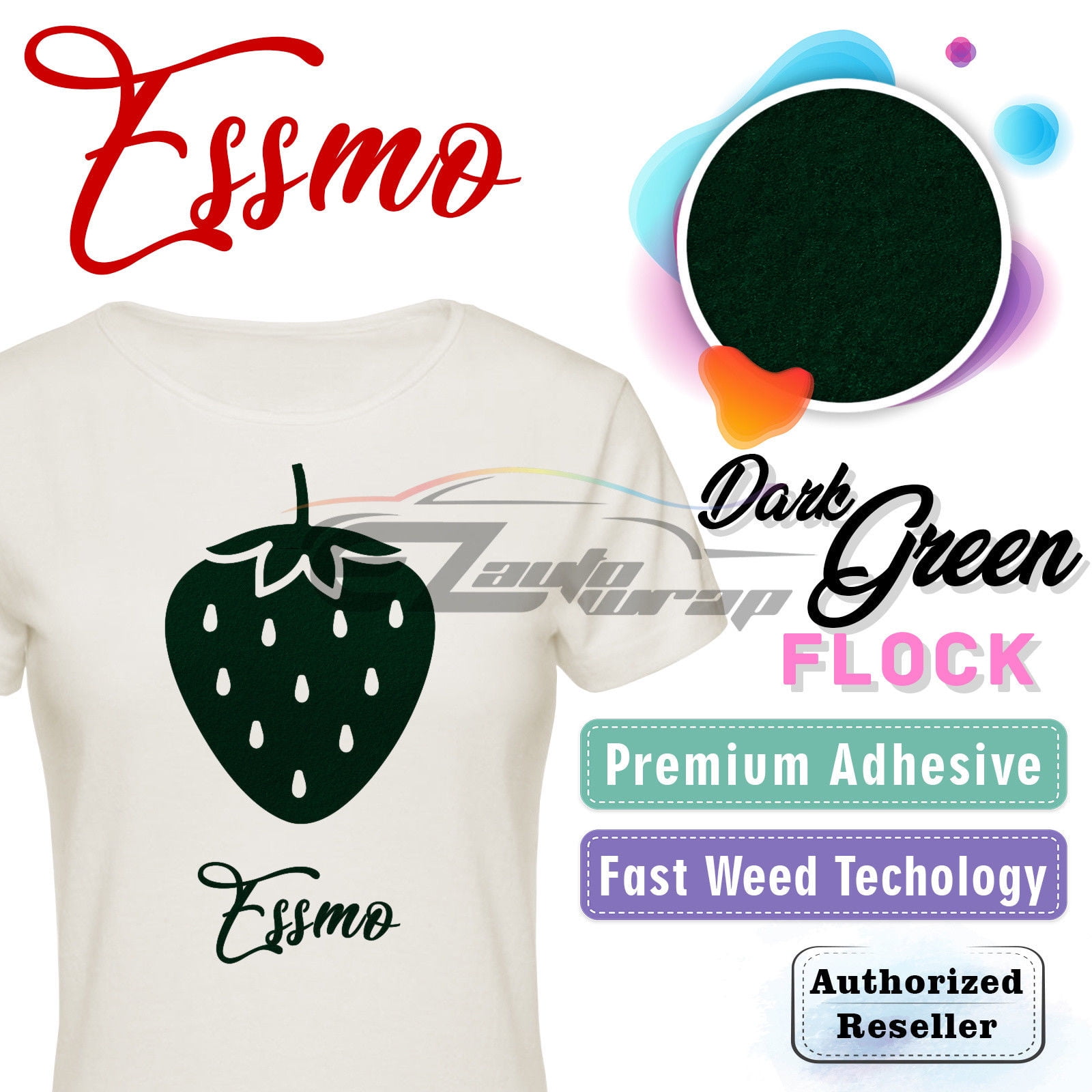 ESSMO Dark Green Flock Heat Transfer Vinyl HTV Sheet T-Shirt 20" Wide Iron On Heat Press DF10 20"x120"