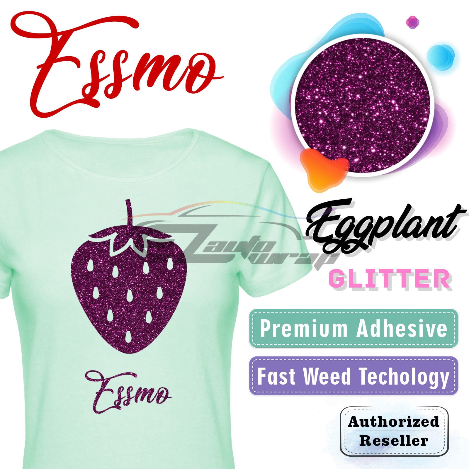 ESSMO Eggplant Glitter Heat Transfer Vinyl HTV Sheet T-Shirt 20" Wide Iron On Heat Press DG09 20"x60"