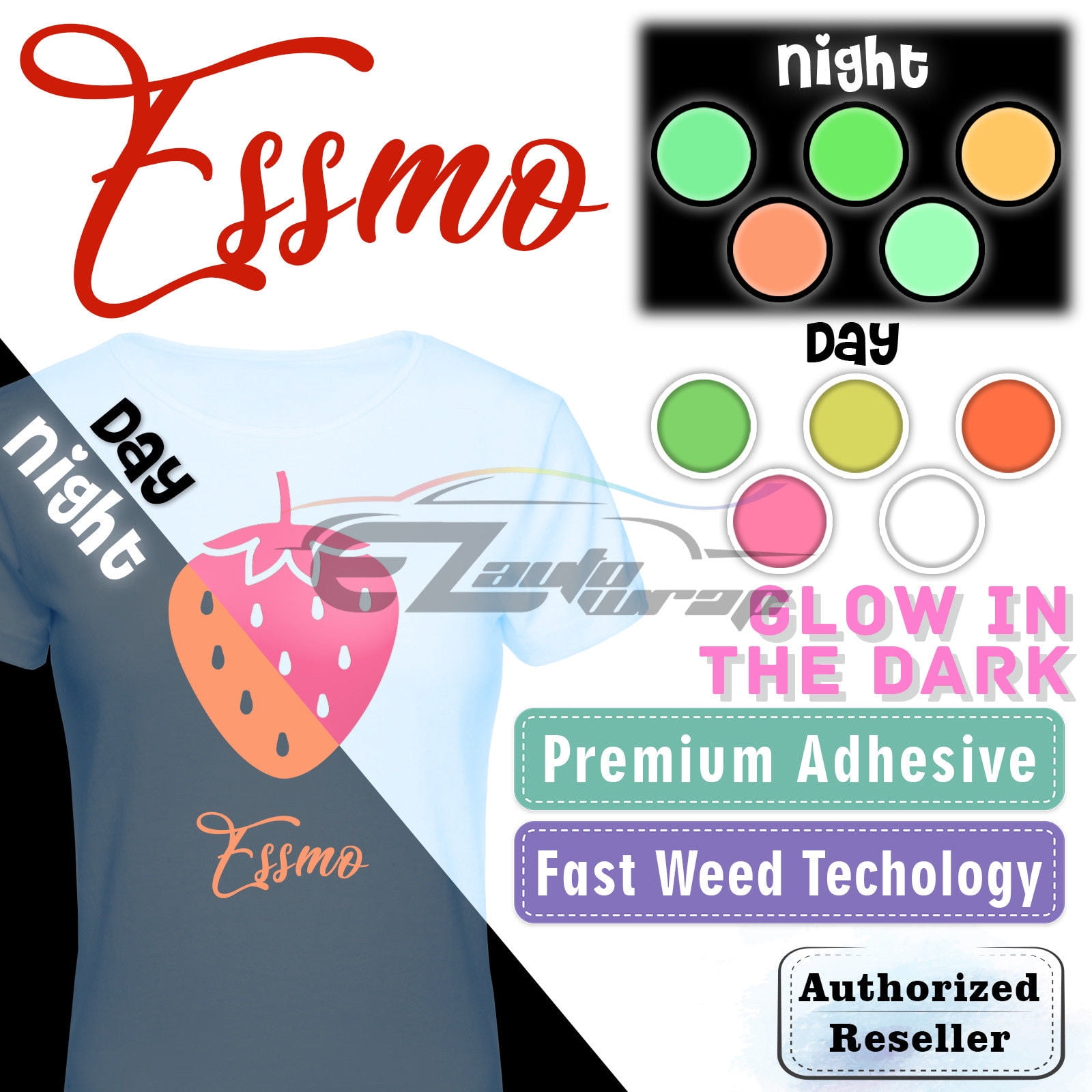 ESSMO™ Glow in The Dark Pink Transfer Vinyl HTV T-Shirt 20" Wide Roll Iron Heat Press GD04 20"x180"