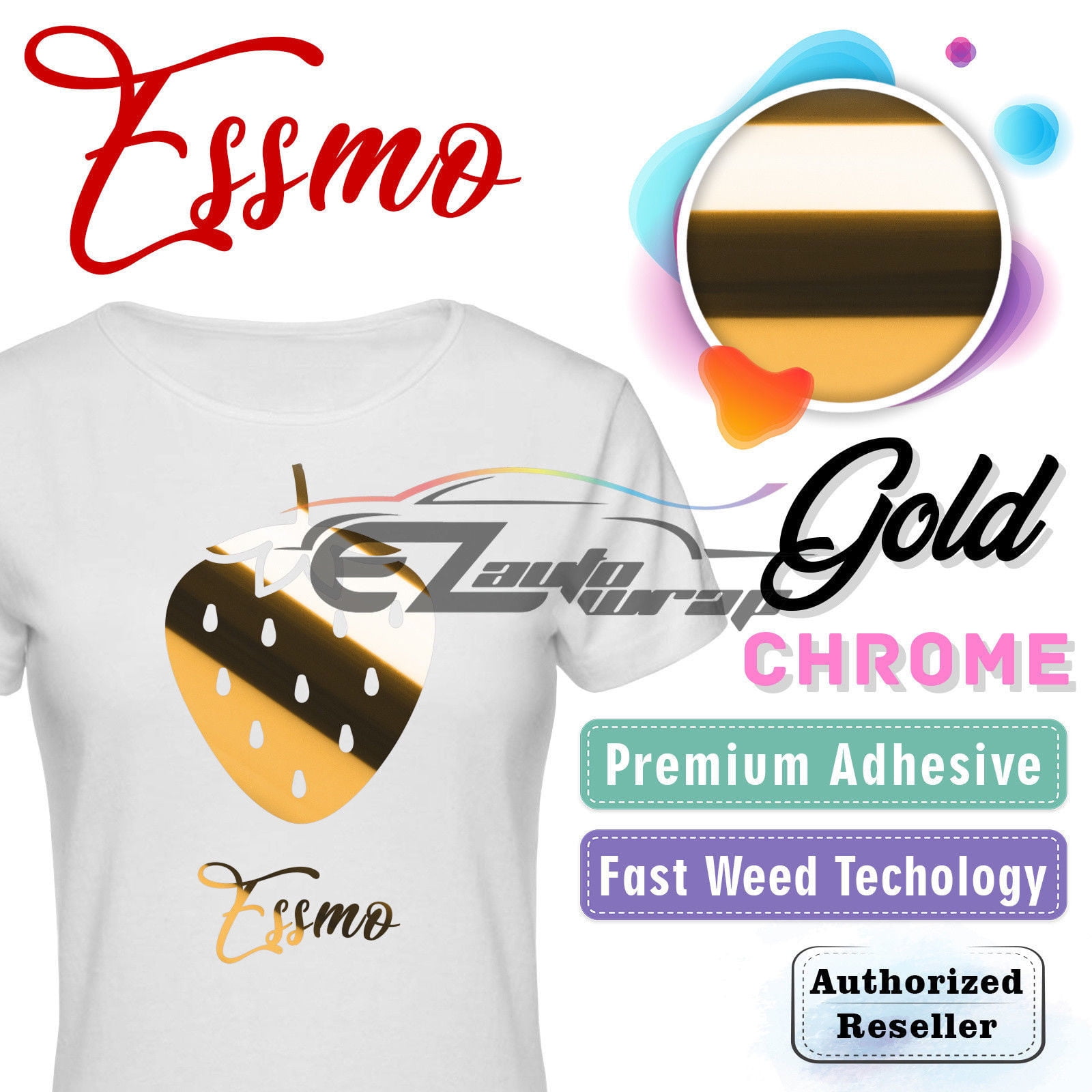 ESSMO Gold Chrome Heat Transfer Vinyl HTV Sheet T-Shirt 20" Wide Iron On Heat Press 20"x120"