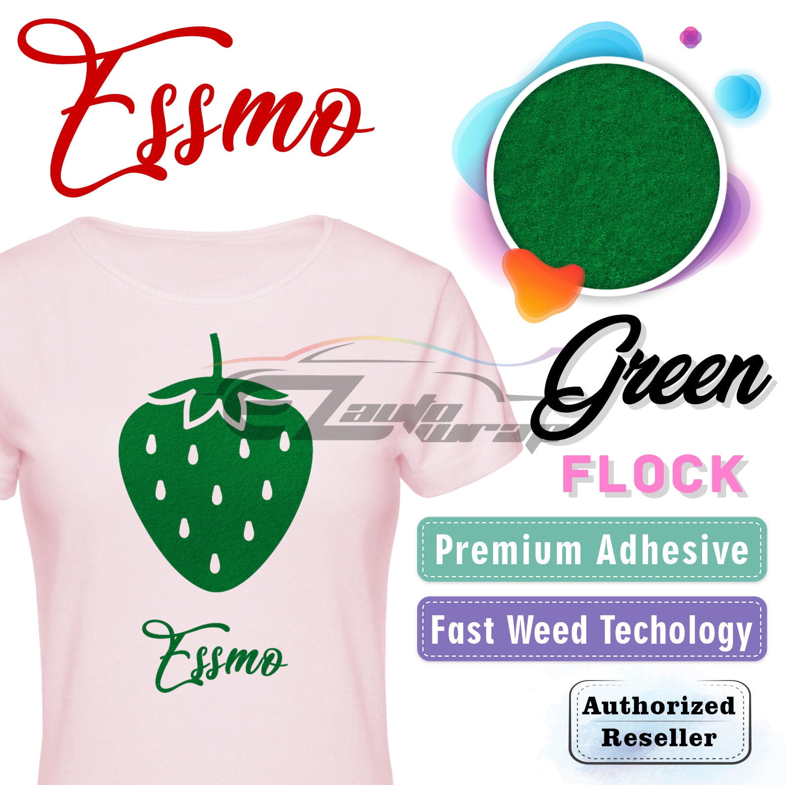 ESSMO Green Flock Heat Transfer Vinyl HTV Sheet T-Shirt 20" Wide Iron On Heat Press DF07 20"x180"