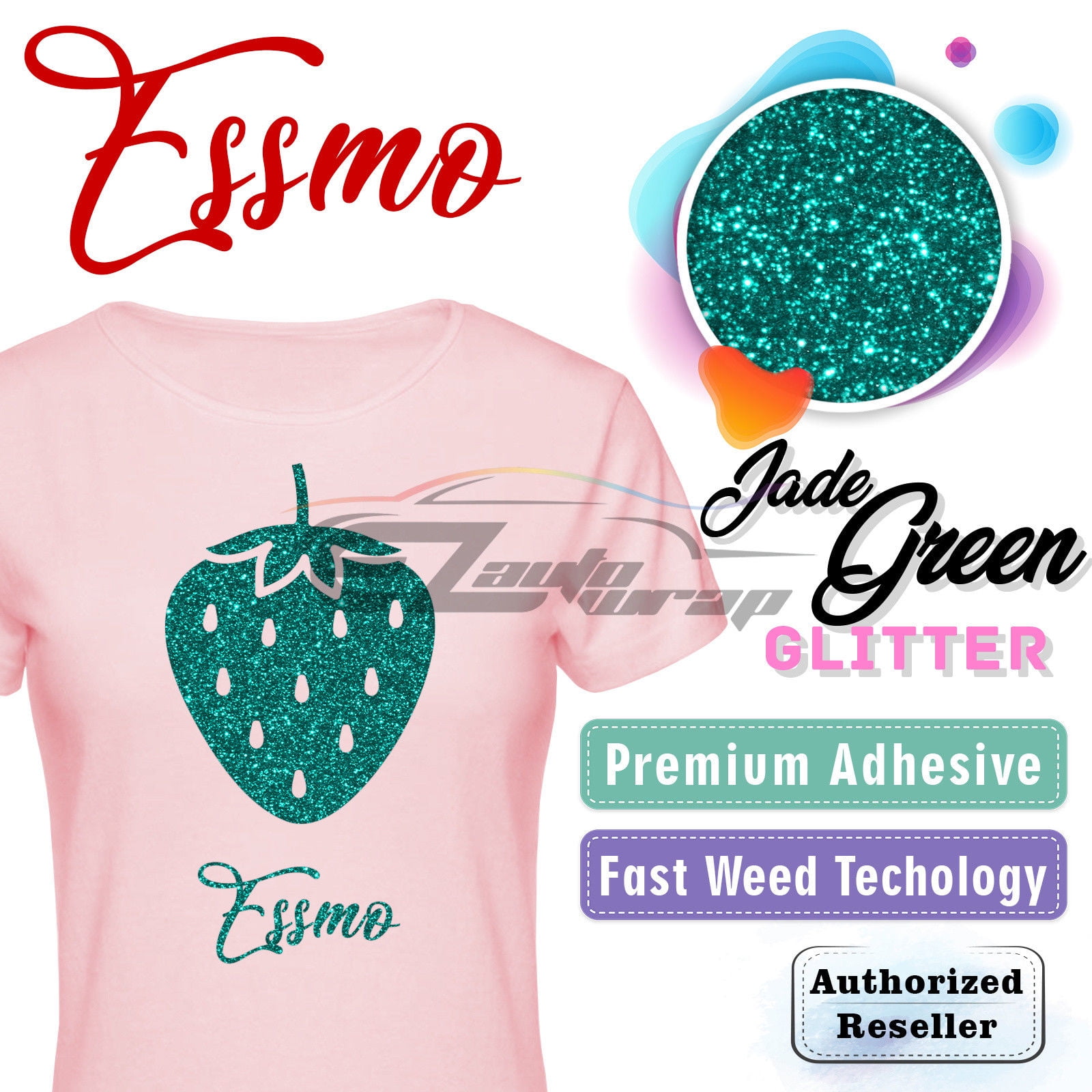 ESSMO Jade Green Glitter Heat Transfer Vinyl HTV Sheet T-Shirt 20" Wide Iron On Heat Press DG19 20"x120"