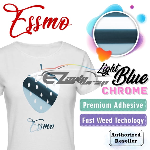 ESSMO Light Blue Chrome Heat Transfer Vinyl HTV Sheet T-Shirt 20" Wide Iron On Heat Press 20"x180"