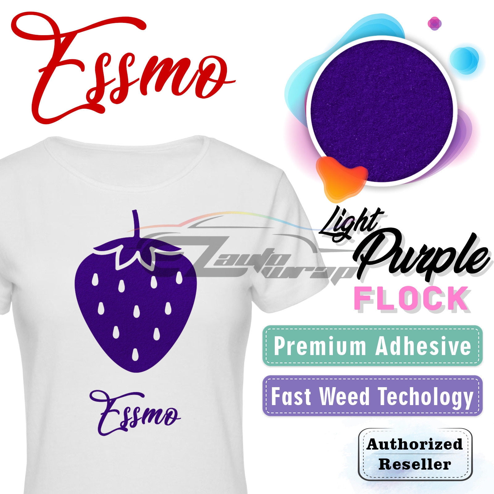 ESSMO Light Purple Flock Heat Transfer Vinyl HTV Sheet T-Shirt 20" Wide Iron On Heat Press DF12 20"x60"