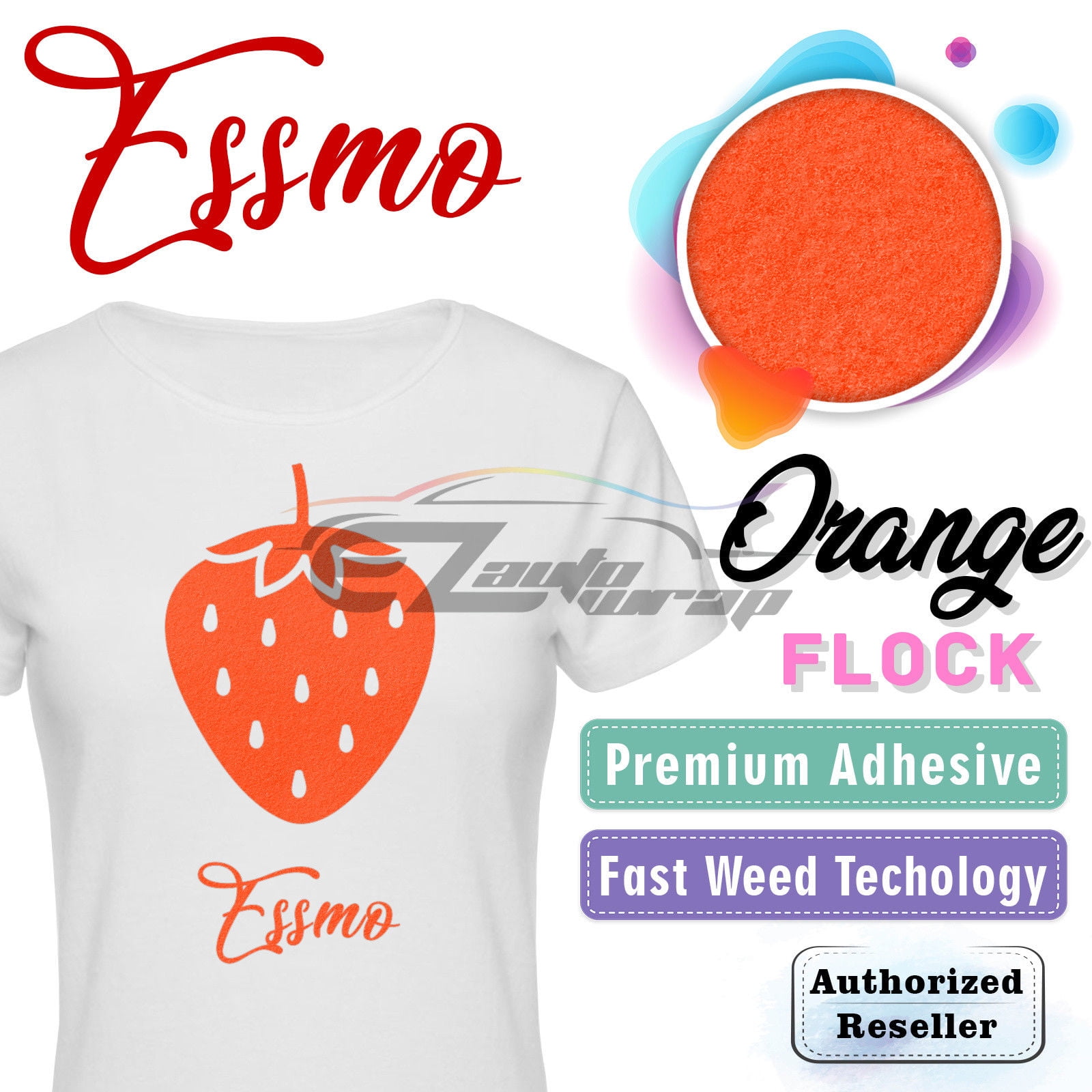 ESSMO Orange Flock Heat Transfer Vinyl HTV Sheet T-Shirt 20" Wide Iron On Heat Press DF18 20"x96"
