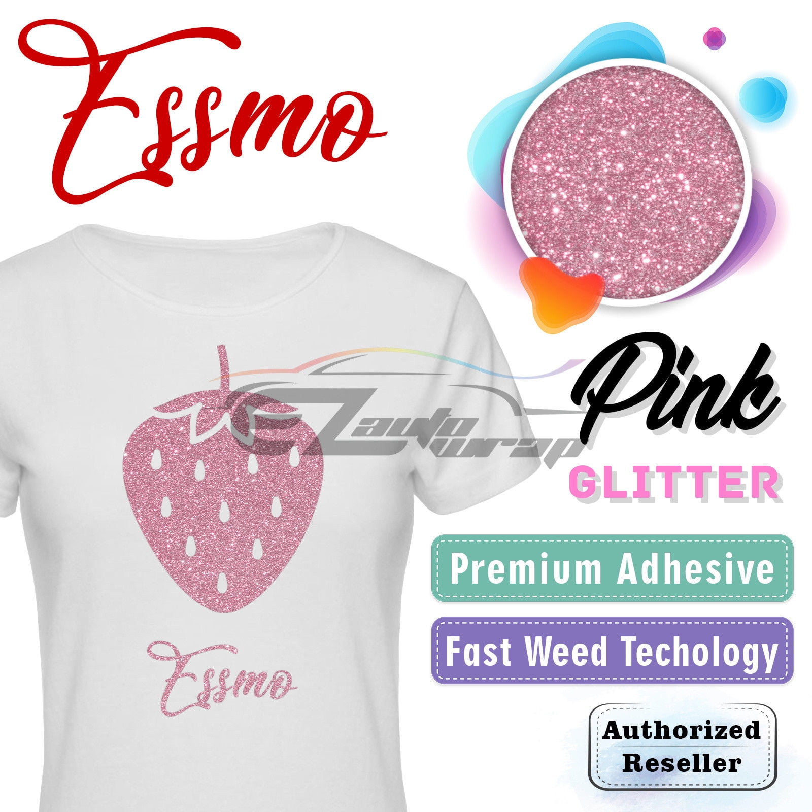 ESSMO Pink Glitter Heat Transfer Vinyl HTV Sheet T-Shirt 20" Wide Iron On Heat Press DG16 20"x180"