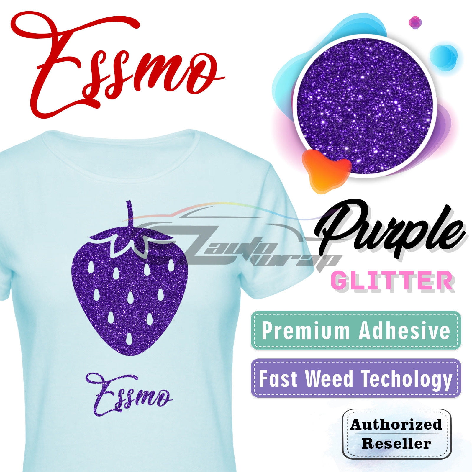 ESSMO Purple Glitter Heat Transfer Vinyl HTV Sheet T-Shirt 20" Wide Iron On Heat Press DG12 20"x120"