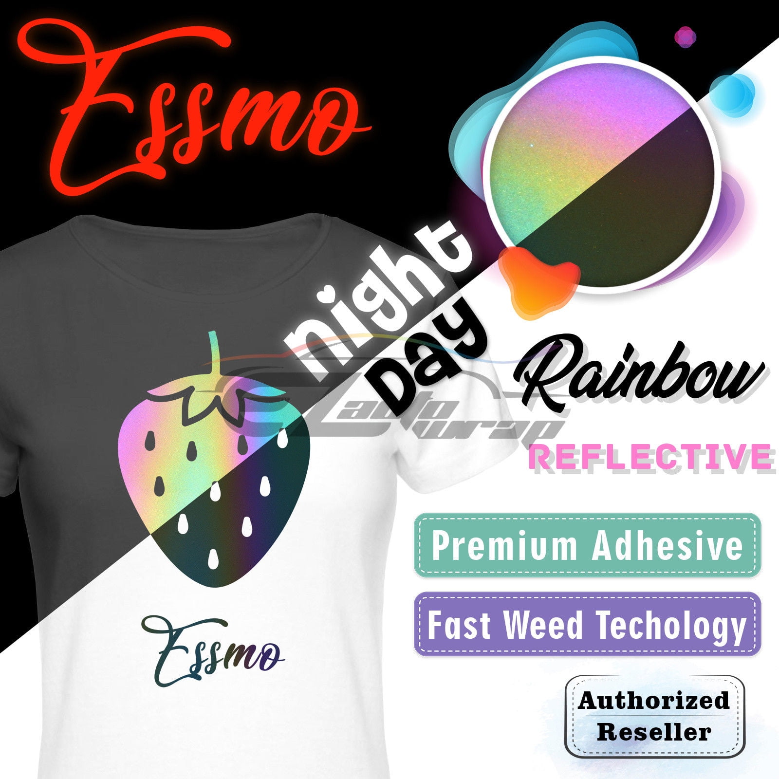 ESSMO™ Reflective Rainbow Heat Transfer Vinyl HTV T-Shirt 20" Wide Roll Iron Heat Press RT01 20"x72"