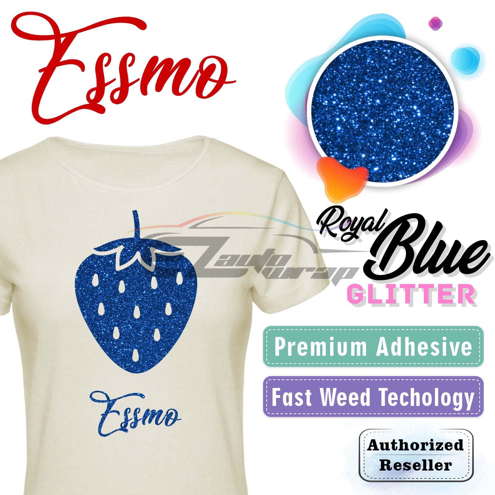 ESSMO Royal Blue Glitter Heat Transfer Vinyl HTV Sheet T-Shirt 20" Wide Iron On Heat Press DG07 20"x360"