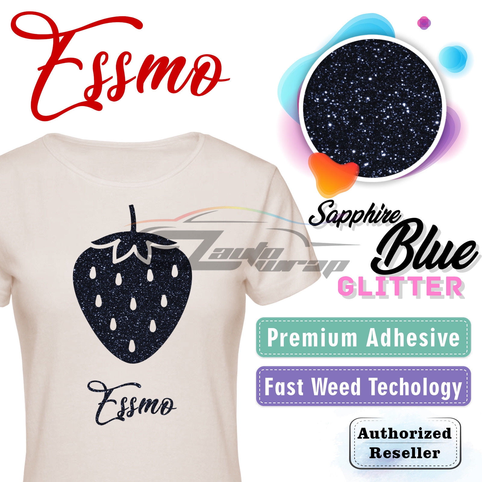 ESSMO Sapphire Blue Glitter Heat Transfer Vinyl HTV Sheet T-Shirt 20" Wide Iron On Heat Press DG18 20"x360"