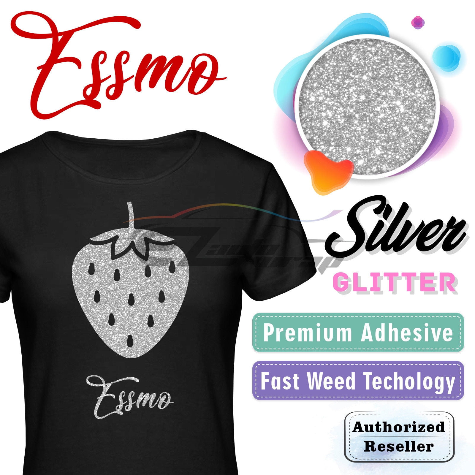 ESSMO Silver Glitter Heat Transfer Vinyl HTV Sheet T-Shirt 20" Wide Iron On Heat Press DG04 20"x72"