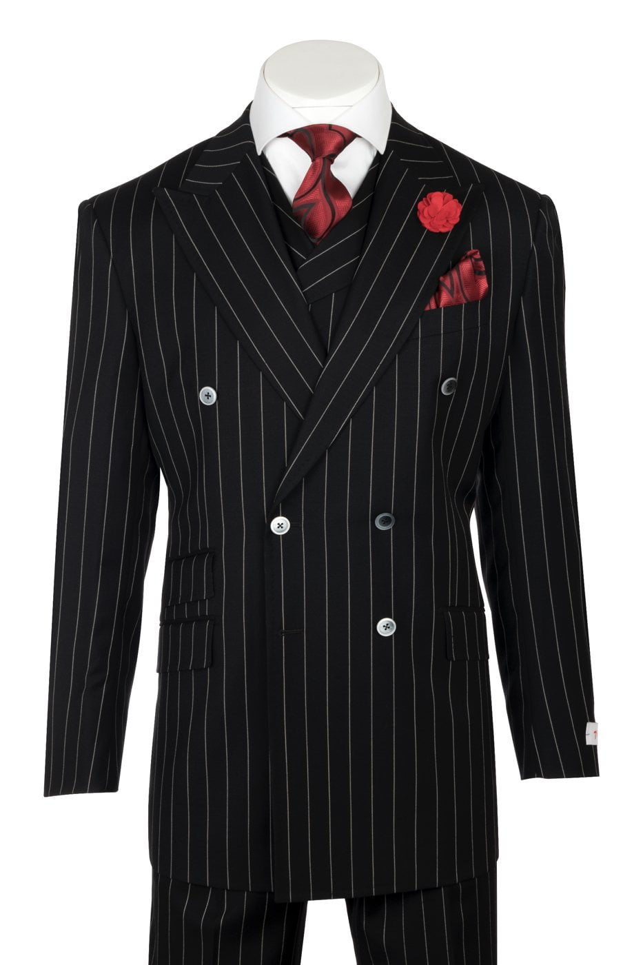 Black and 2024 white striped suit