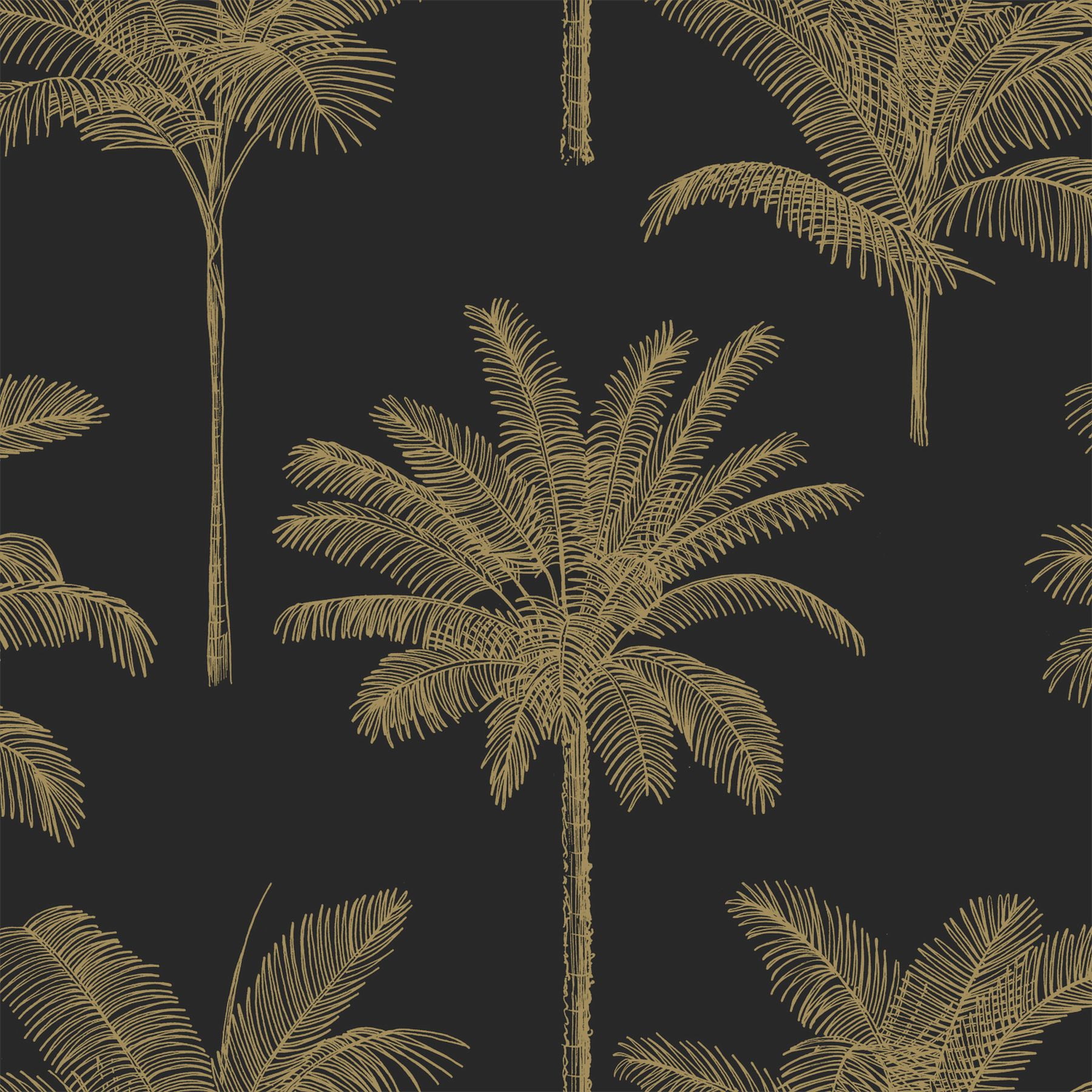 Taj Black and Gold Palm Trees Non-Woven Wallpaper