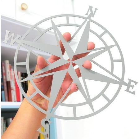 ESTART 11-inch Metal Nautical Compass Wall Decor, Beach Theme Hanging Art for Living Room, Bedroom, Office, or Patio (Cyan Gray)