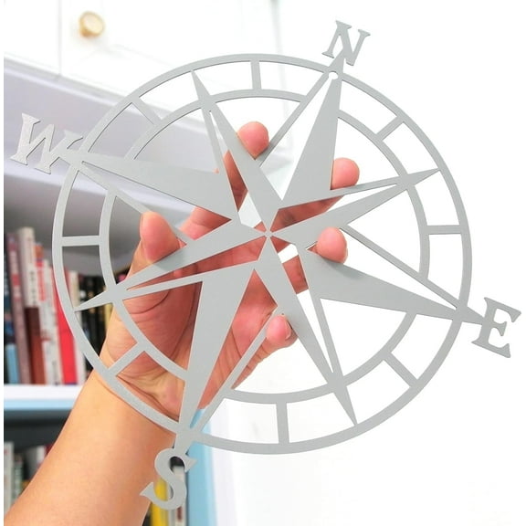ESTART 11-inch Metal Nautical Compass Wall Decor, Beach Theme Hanging Art for Living Room, Bedroom, Office, or Patio (Cyan Gray)