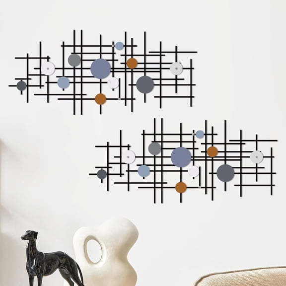 ESTART 2 Pcs Geometric Metal Wall Decor Abstract Minimalist Design for Living Room Bedroom Office Dark Colorful Style