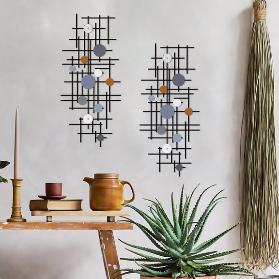 ESTART 2 PCS Geometric Metal Wall Decor Abstract 3D Design for Living Room Bedroom Office Dark Colorful